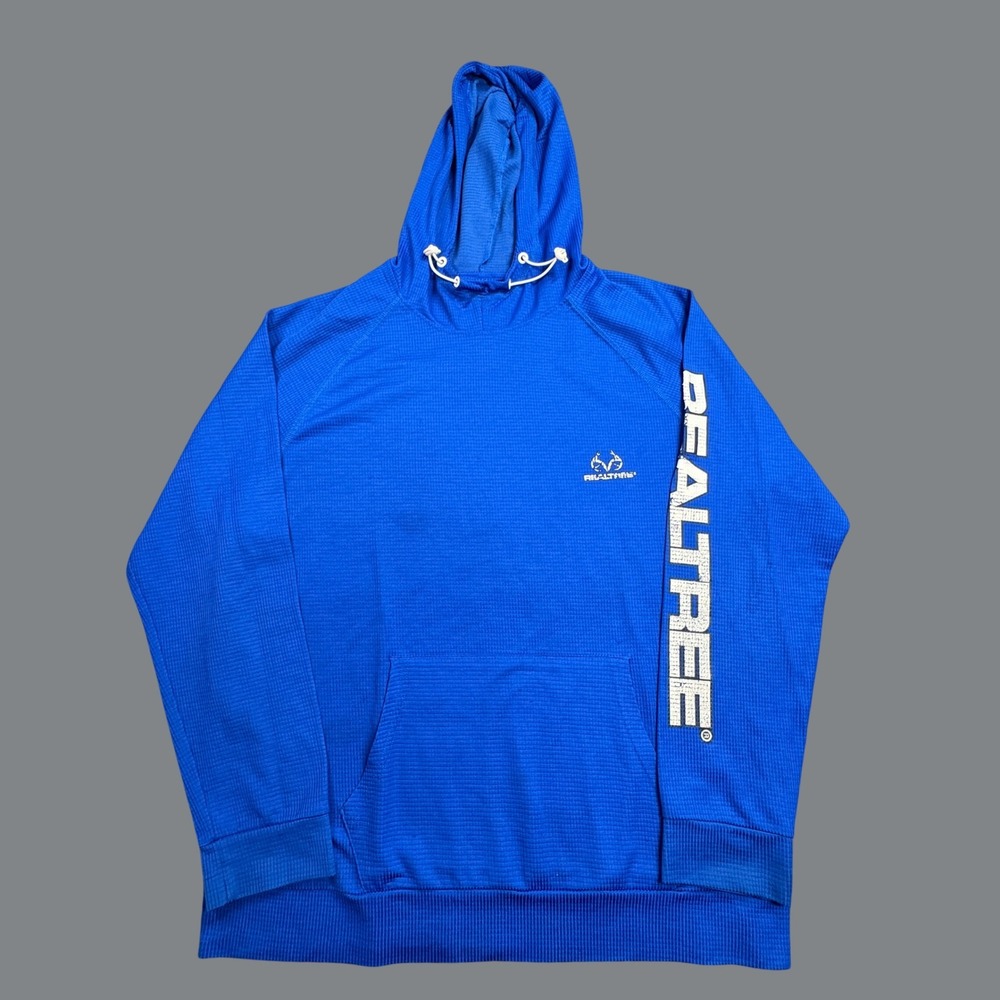 Realtree Hoodie Mens L Blue Performance Waffle Knit Pullover IVO10659